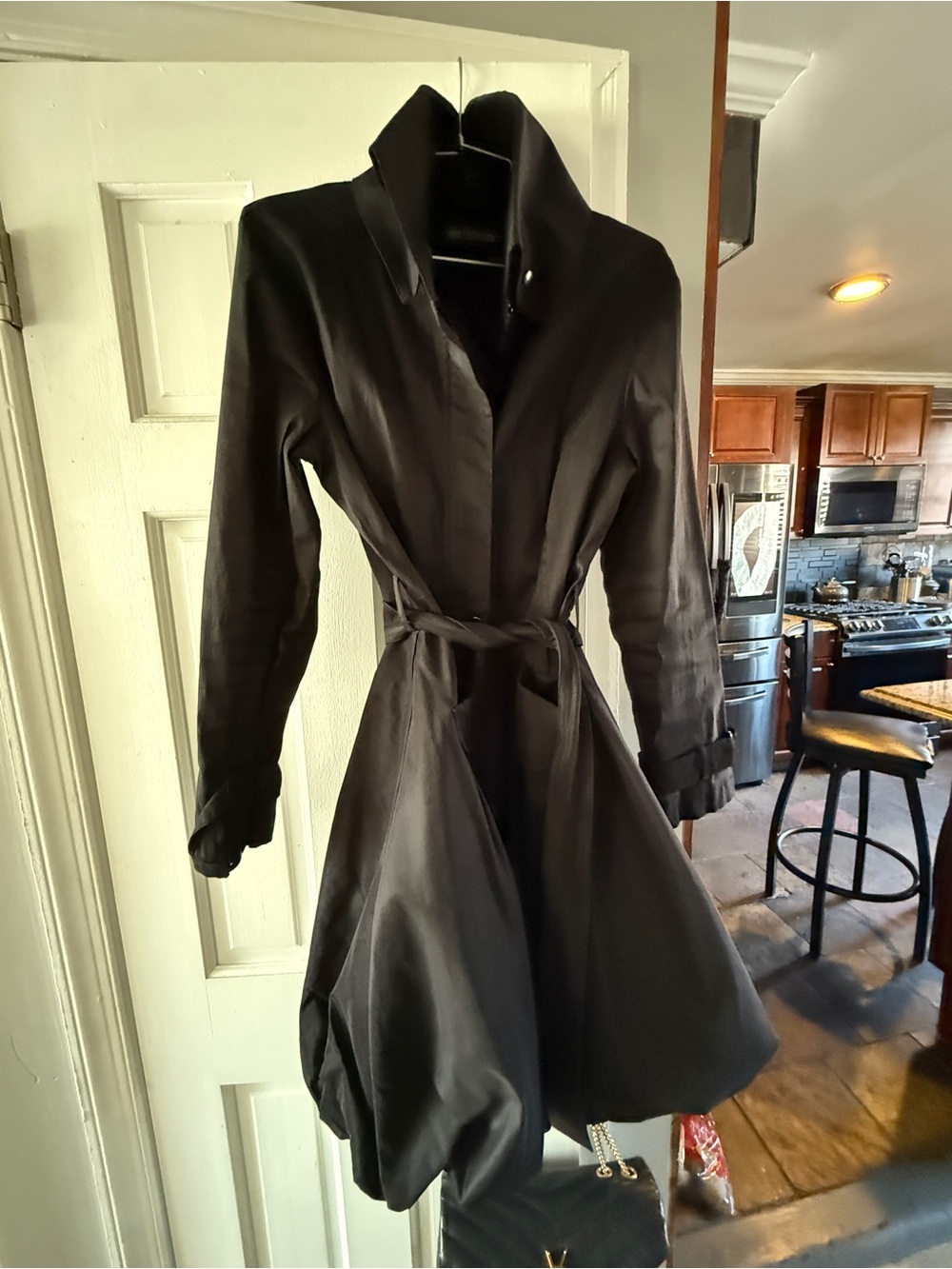 Women’s Black Trench Coat with Waist Tie